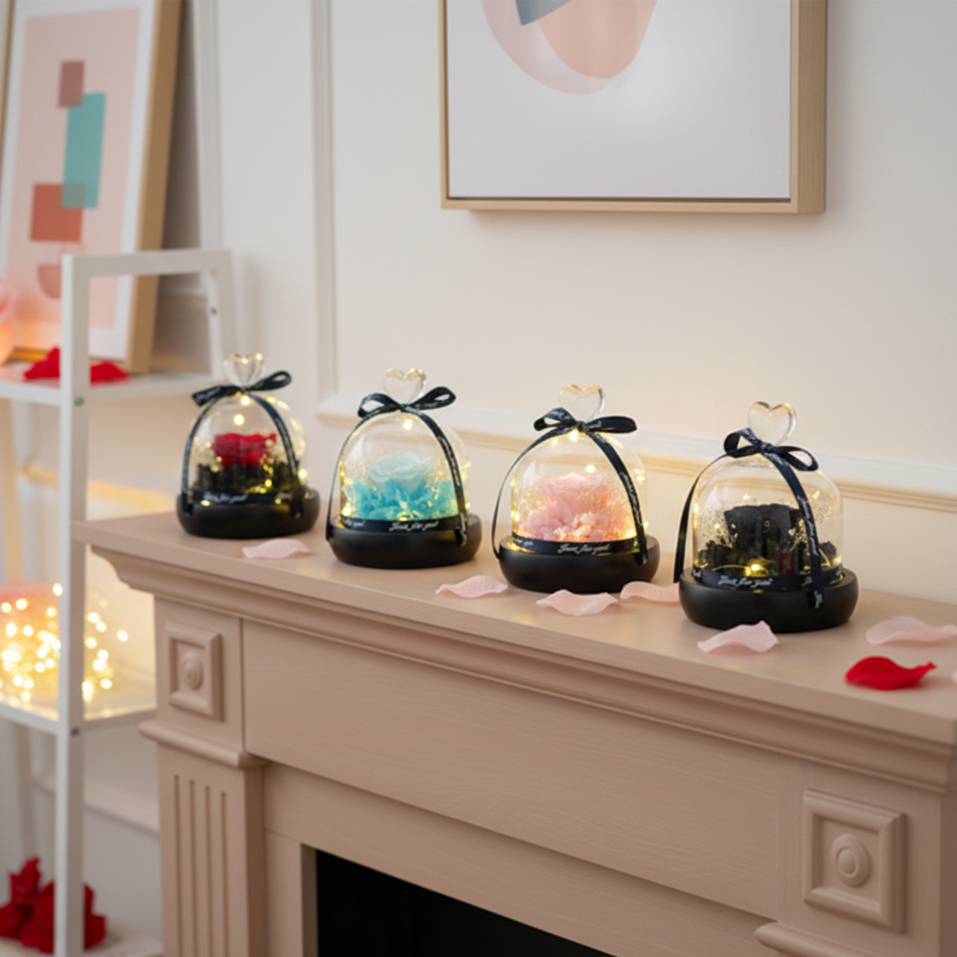 Heart-Shaped Glass Gift Box with Preserved Flower Arrangement F06 – Perfect Romantic Gift party X party