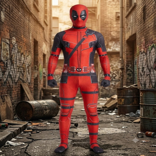 Deadpool Kids Battle Suit Costume – Marvel Superhero Full-Body Cosplay Jumpsuit for Boys Halloween Party Outfit | MTJ201