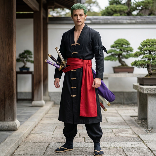 One Piece – Roronoa Zoro Black Wano Country Two Years Later Role-Play Cosplay Costume (Men’s Anime Outfit) 0005 party X party