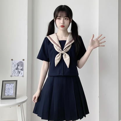 Official Style Japanese Sailor Uniform | Women’s Original JK Academy Set - Classic Summer Basic Short-Sleeve Outfit C025 party X party