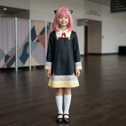 Spy x Family Anya Cosplay Dress – Black & Yellow Outfit with Hair Accessory & Socks SF001 party X party