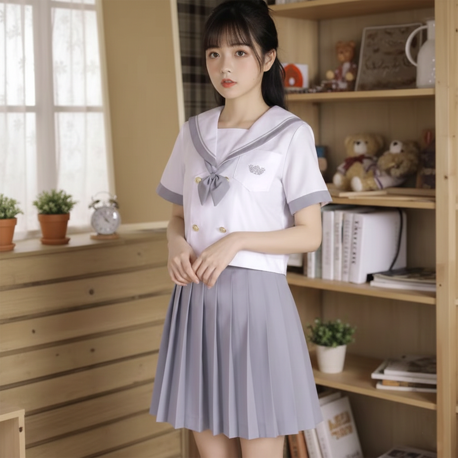 Classic Single-Line Sailor Uniform | Gray-Edge Minimalist JK Set | Sweet Academy Style Student Class Uniform C020 party X party