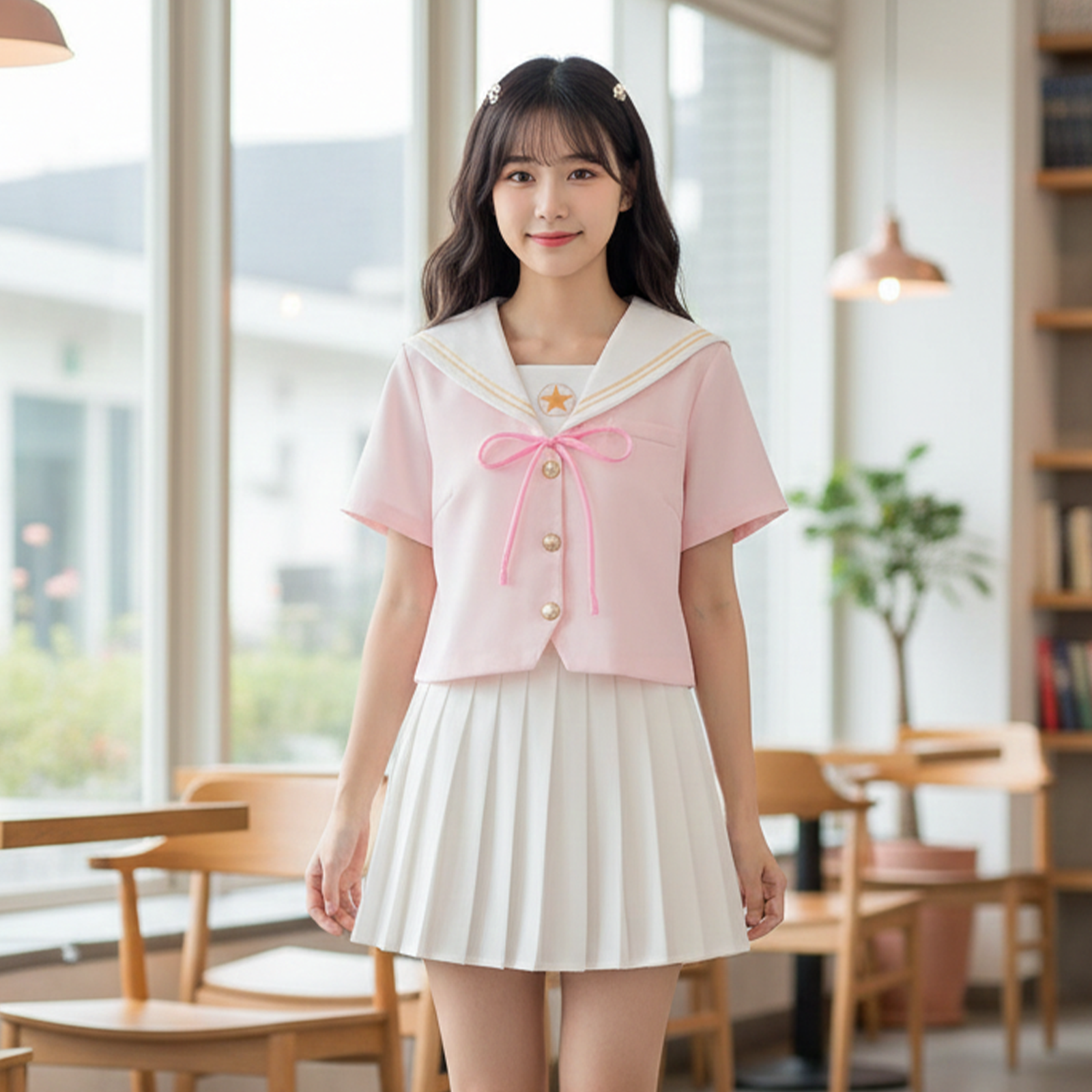 Rabbit House Japanese JK Uniform | Pink Sakura Sailor Suit & Pleated Skirt | Women's Summer Academy Style Cute Student Costume C059 party X party