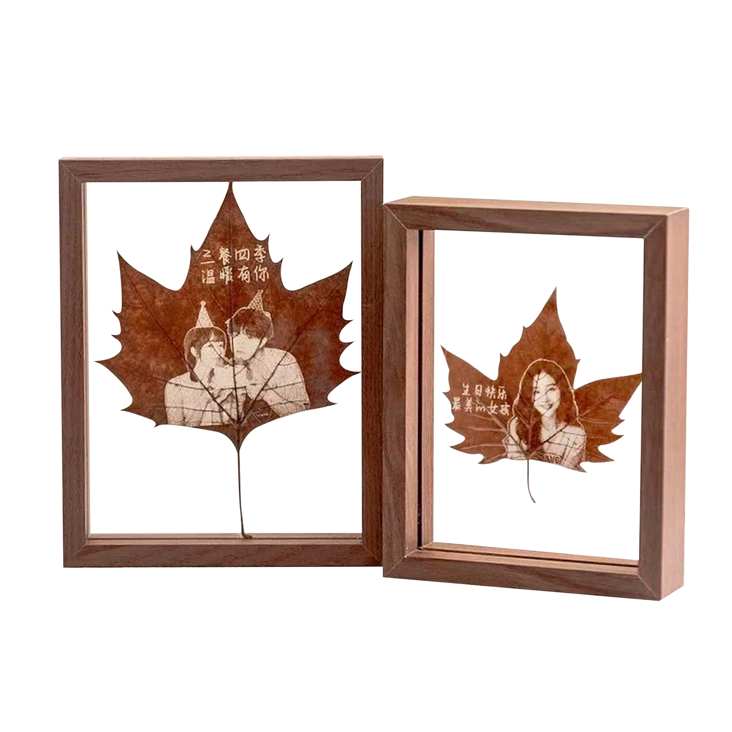 Custom Portrait Engraved on Plane Tree Leaf – Couple’s Birthday Gift party X party