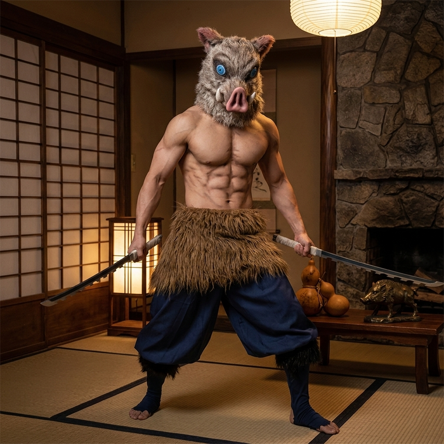 Demon Slayer Inosuke Cosplay Set – Boar Head Plush Mask Halloween Costume G008 party X party