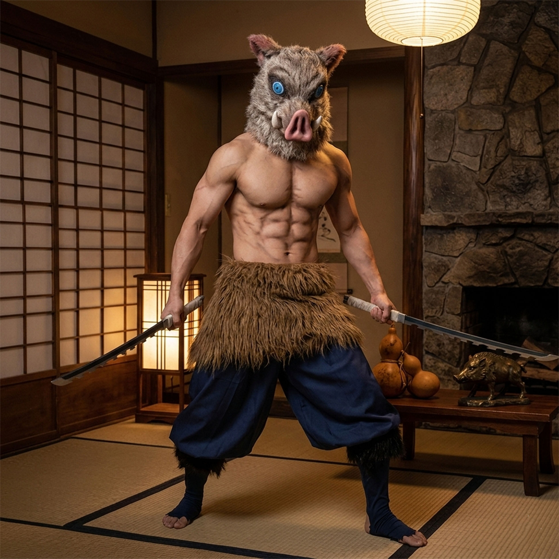 Demon Slayer Inosuke Cosplay Set – Boar Head Plush Mask Halloween Costume G008 party X party