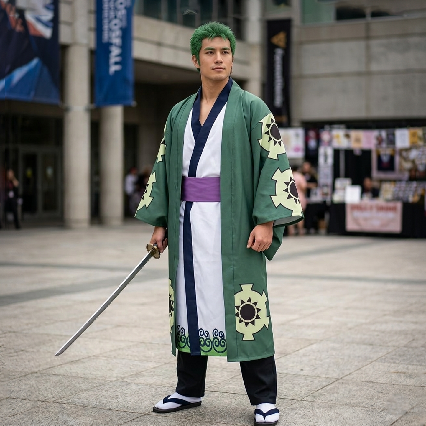 One Piece – Roronoa Zoro Wano Country Swordsman Haori Cloak Cosplay Costume Set 0006 party X party