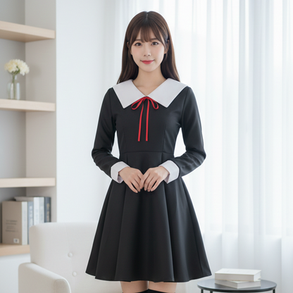Kaguya-sama Cosplay Costume | Fujiwara Chika & Shinomiya Kaguya School Uniform | Japanese Academy Sailor Suit & Red Ribbon C039 party X party