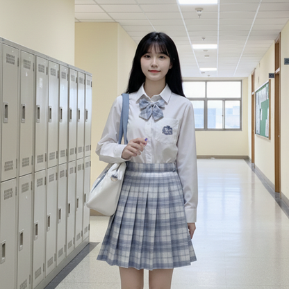 Japanese School Uniform Plaid Skirt | High-Waist Pleated Mini Skirt with Bow Tie & Necktie | Original JK Style C002 party X party