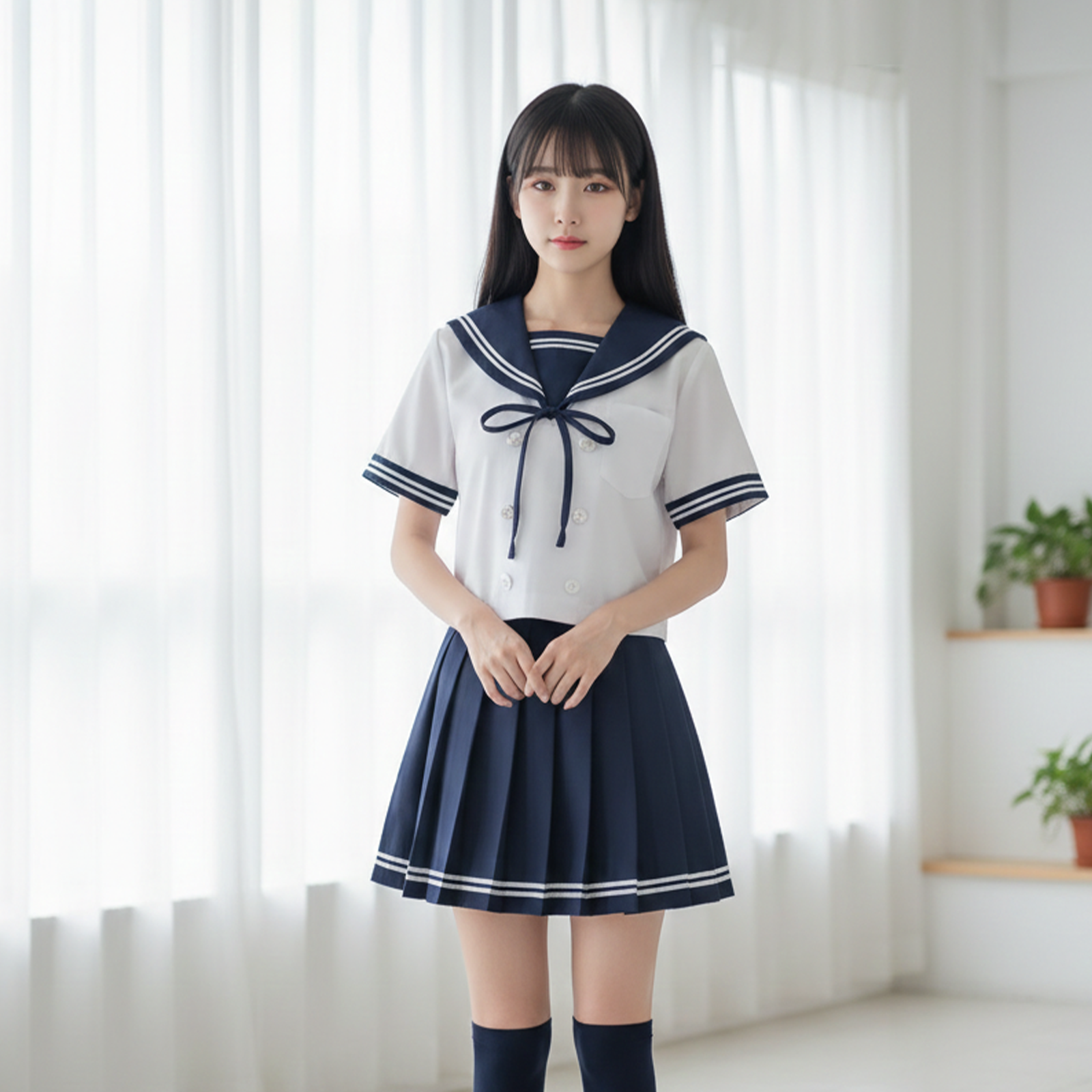Japanese JK Uniform Set | Double-Breasted Sailor Collar Shirt & Pleated Skirt | Women's Academy Style Student School Uniform C038 party X party
