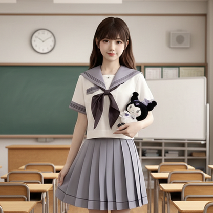 Tsukino HOUSE Fujitsu High Series: Gray-Purple Japanese Sailor Uniform | Summer Short-Sleeve JK Set - Dopamine Aesthetic C026 party X party