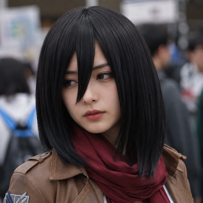 Eren Yeager Mikasa Ackerman Cosplay Wig with Flipped Ends Smooth Heat-Resistant Anime Wig – AOT014
