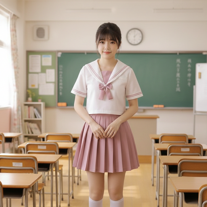 Authentic Pink JK Uniform Set | Premium Long-Sleeve Middle School Sailor Suit - Spring/Autumn Japanese Student Outfit C028 party X party