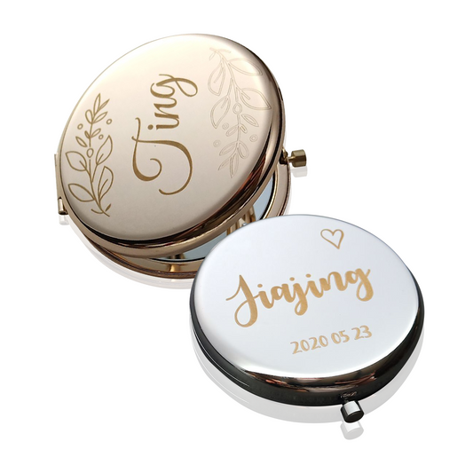 Custom Text Logo Portable Mirror – Bridesmaid Gift, Bride Souvenir, Company Gift, Graduation Gift, Makeup Mirror