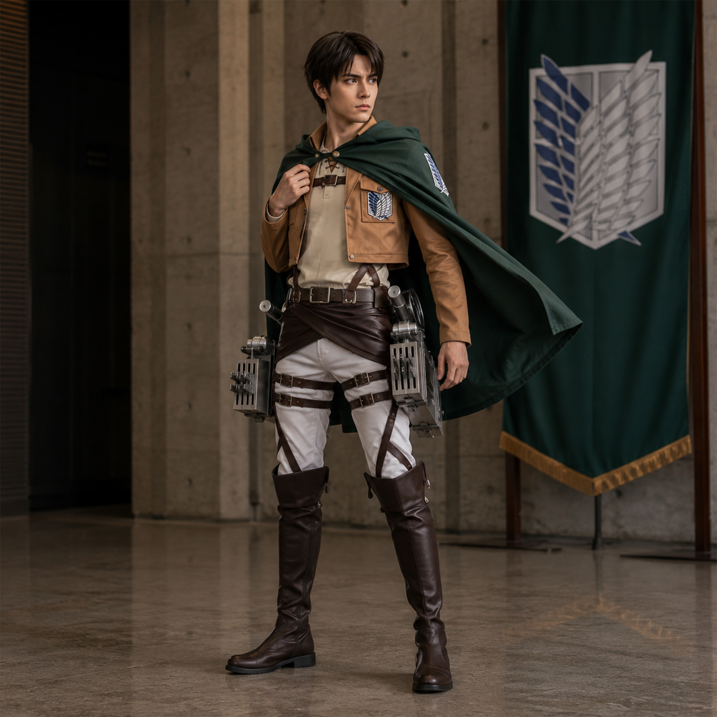 Levi Ackerman Survey Corps Jacket Anime Cosplay Costume with Fabric & Faux Leather Design – AOT024