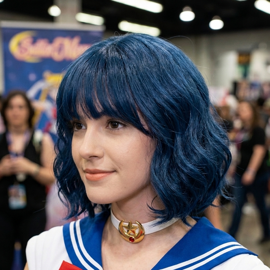 Sailor Moon Ami Mizuno Cosplay Wig – Short Curly Light Blue SM012 party X party