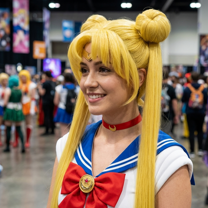 Sailor Moon Usagi Tsukino Cosplay Wig – Long Blonde Twin Tail (Non-Removable Ponytail) SM011 party X party