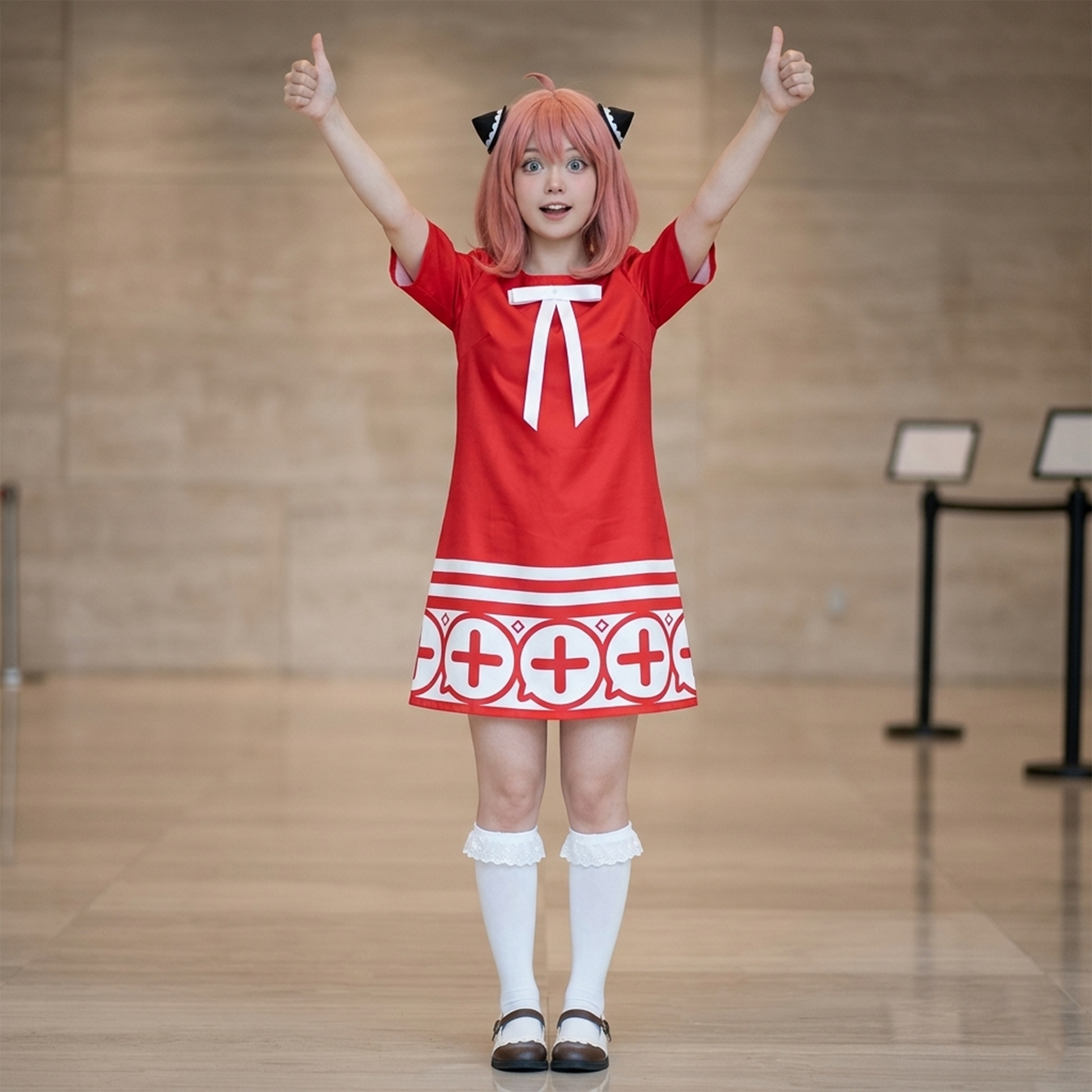 Spy x Family Anya Cosplay Dress – Red Version with Hair Accessories SF006 party X party