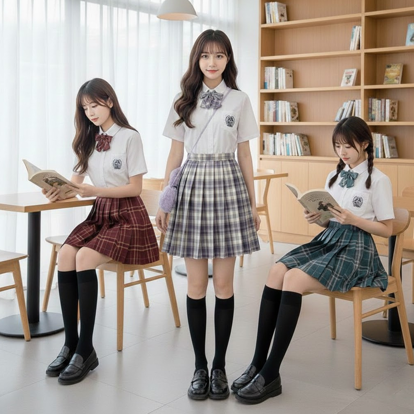 Japanese Academy JK Uniform | Short-Sleeve Shirt & Plaid Pleated Skirt | Esports Girl & Student School Uniform Full Set C051 party X party