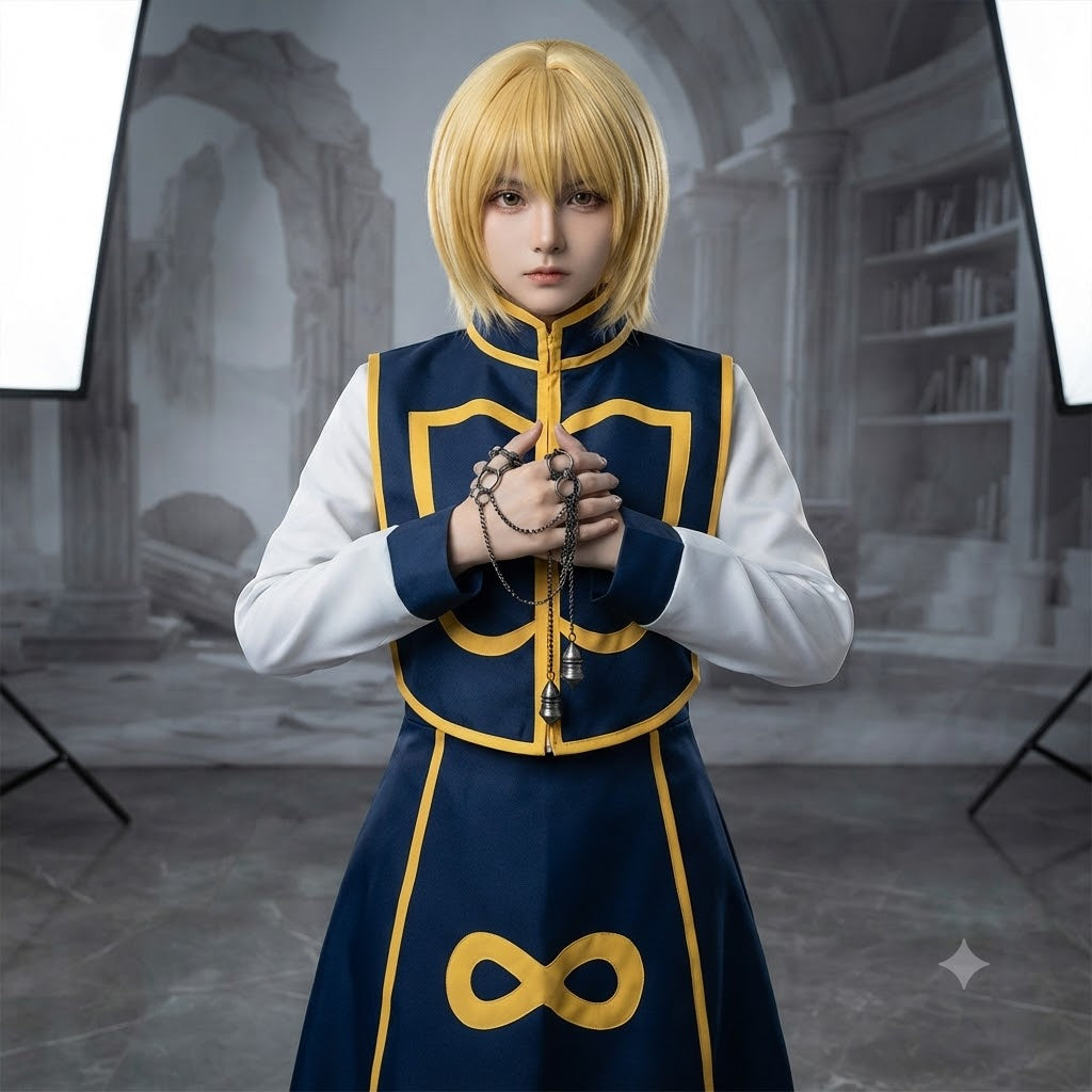 Kurapika Hunter x Hunter Cosplay Costume with Character Wig Anime Role Play Outfit for Halloween, Conventions & Themed Events – QL001 party X party