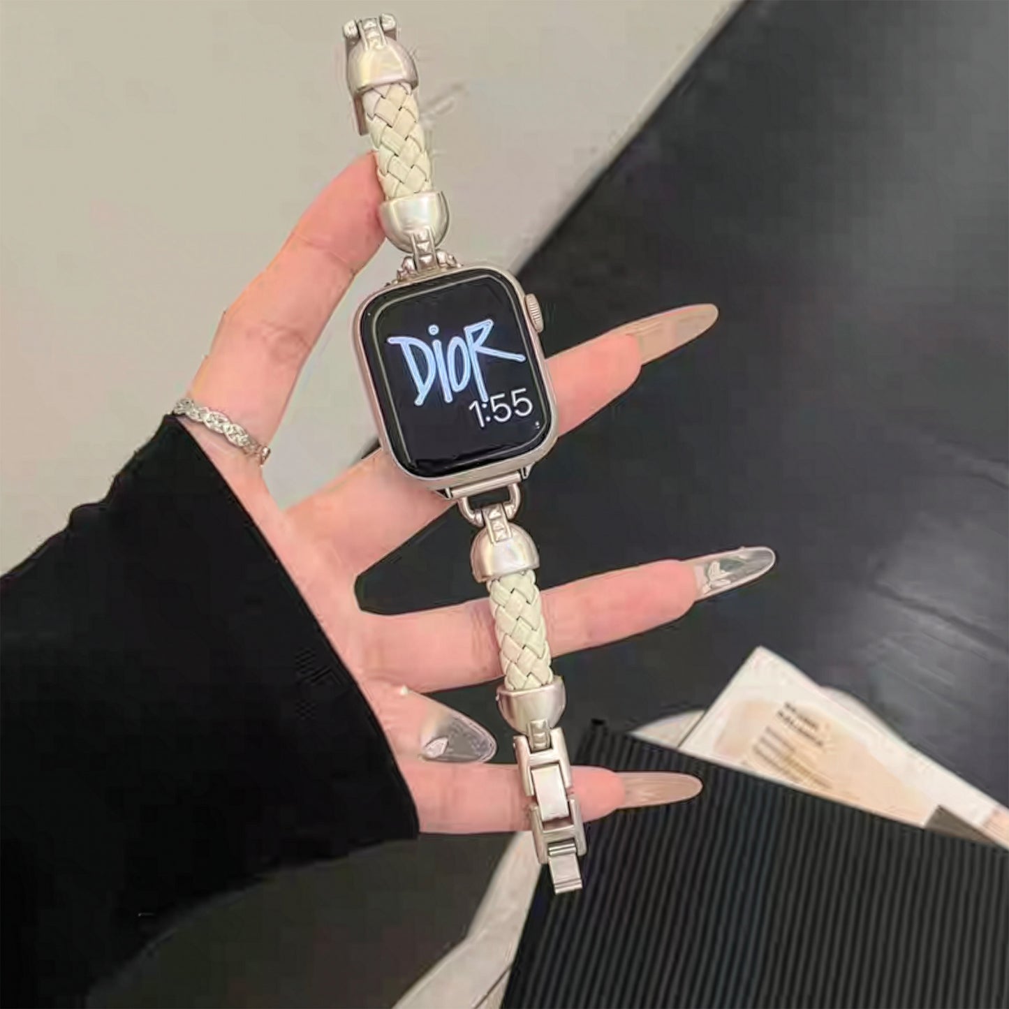 Apple Watch Braided Leather Strap with Chanel-Style Chain SW-28 party X party