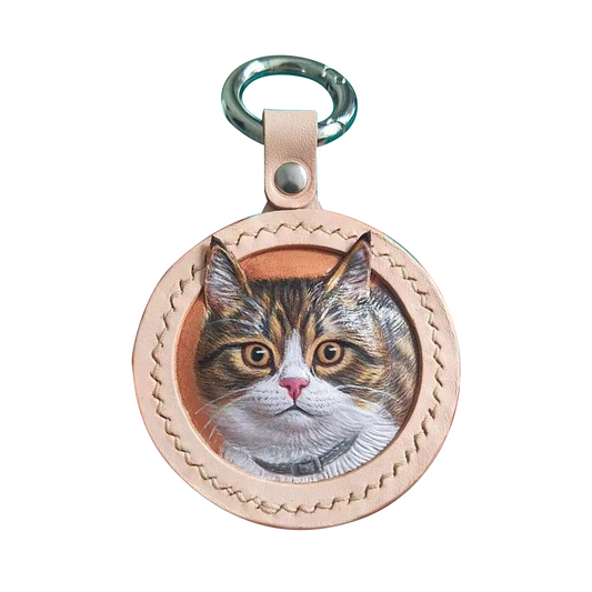 Custom Pet Portrait Keychain, Genuine Leather Customization, Birthday Gift Souvenir