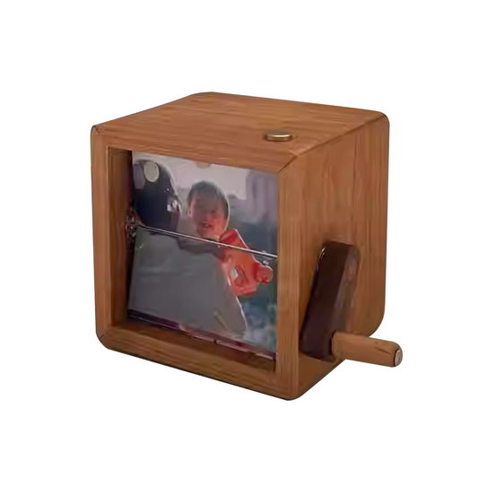 European Vintage Hand-Cranked Mechanical Moving Photo Album Wooden Frame party X party