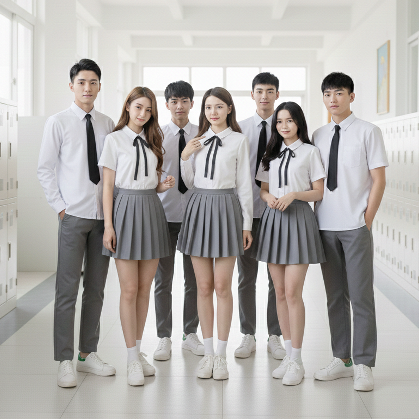 Classic JK White Shirt Set: Women’s Modest Long Academy Skirt & Men’s Gray Trousers - High School Class Uniform C009 party X party