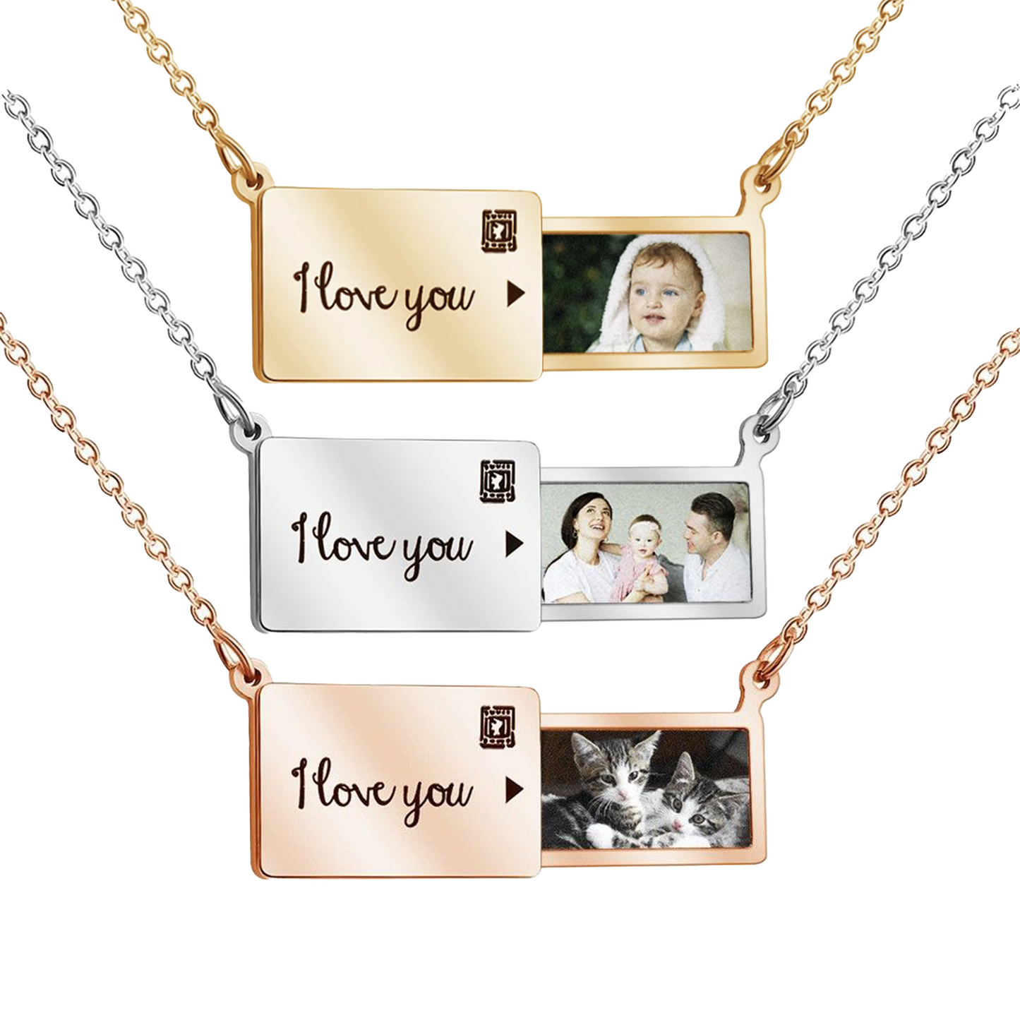Custom Photo Envelope Locket Necklace | Engraved Stainless Steel Hidden Message Pendant | Minimalist Clavicle Chain Jewelry | Anniversary Gift