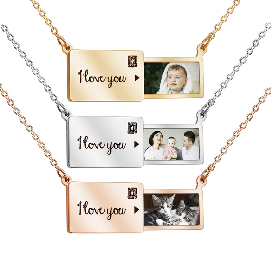 Custom Photo Envelope Locket Necklace | Engraved Stainless Steel Hidden Message Pendant | Minimalist Clavicle Chain Jewelry | Anniversary Gift