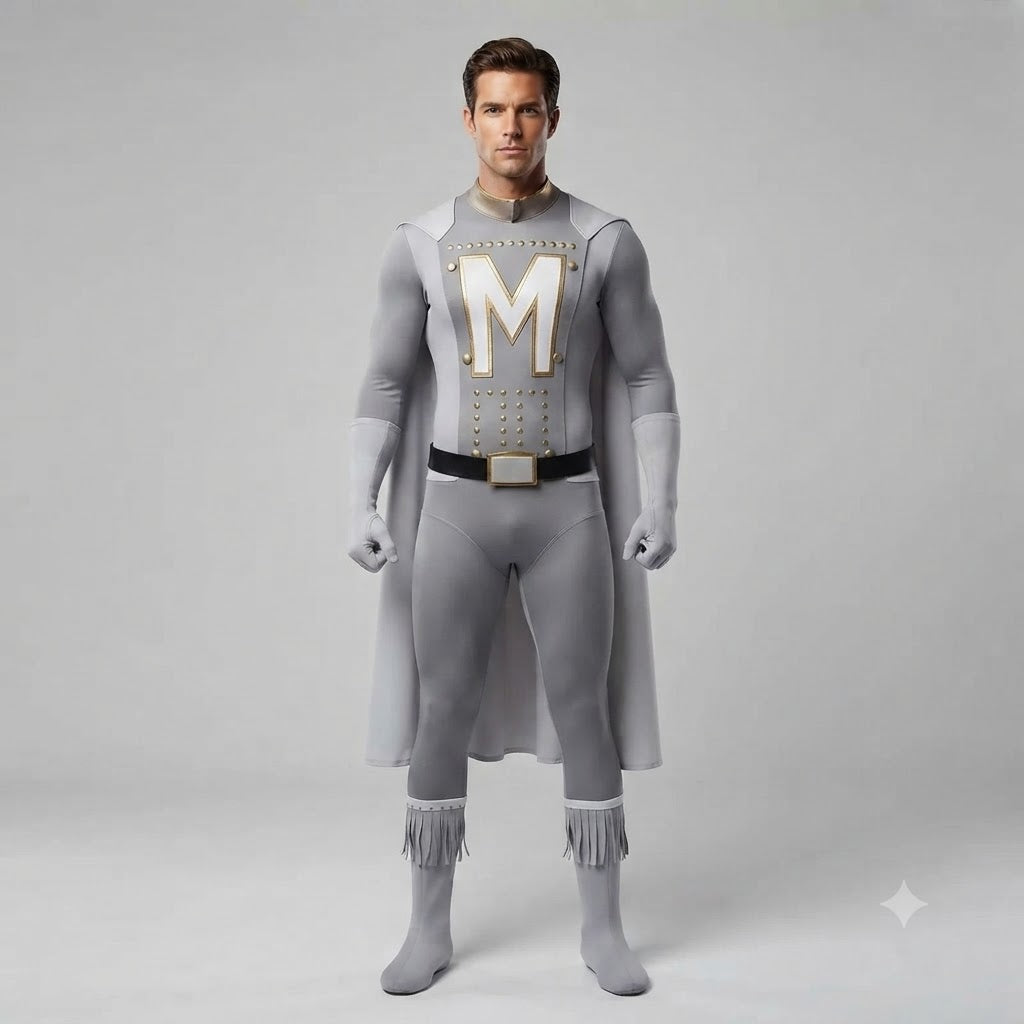 M Superman Gray Cosplay – New City Superman Villain Bodysuit with Cape – Stage Performance Costume | DC006 party X party