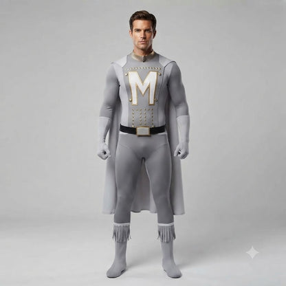 M Superman Gray Cosplay – New City Superman Villain Bodysuit with Cape – Stage Performance Costume | DC006 party X party