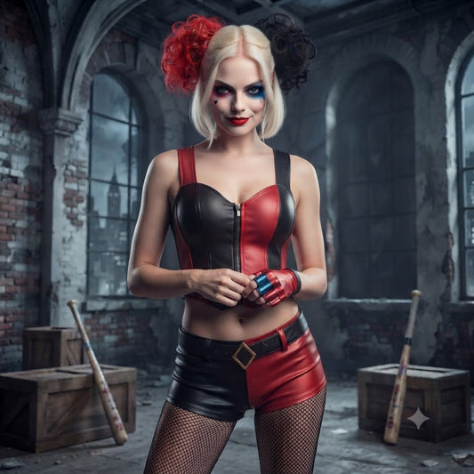 Harley Quinn Suicide Squad Cosplay Wig – Short Black & Red Pigtail Style | DC214 party X party