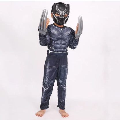 Black Panther Kids Muscle Costume – Marvel Avengers Battle Suit Cosplay Outfit for Boys Halloween Performance | MTJ208 party X party