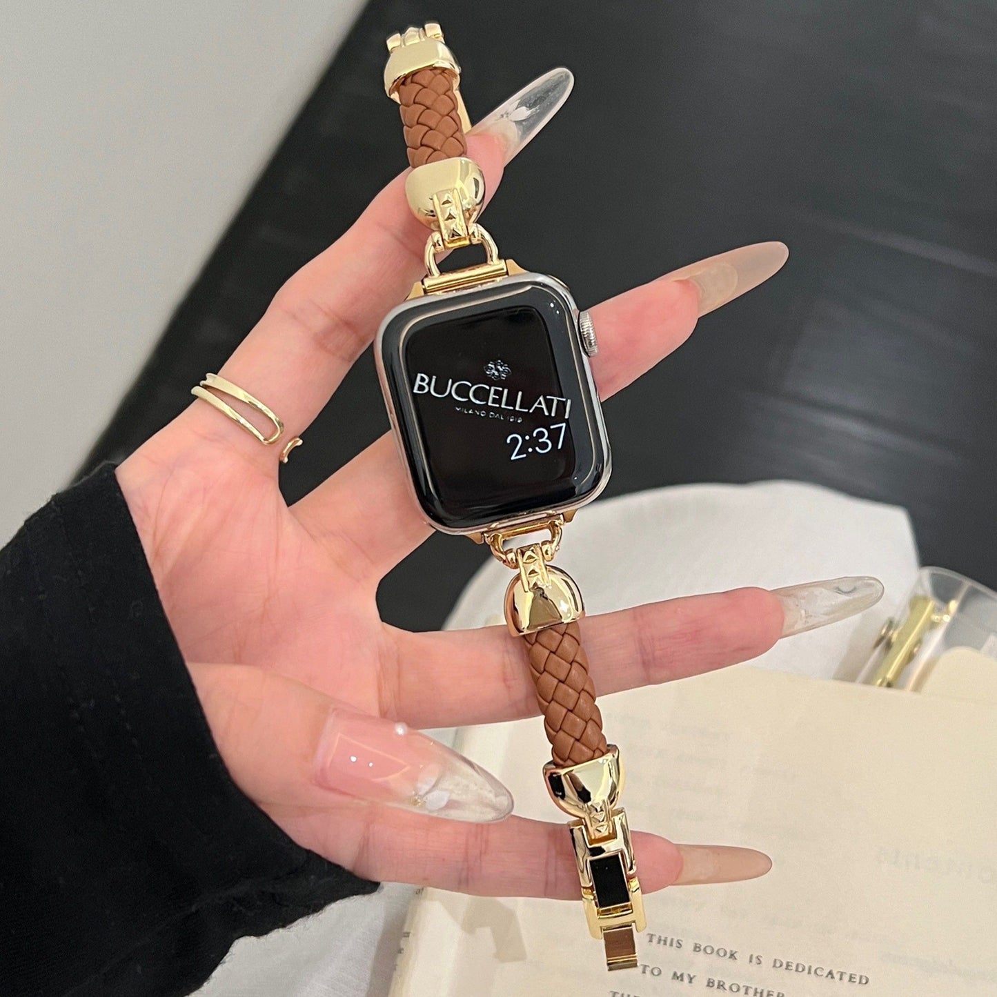 Apple Watch Braided Leather Strap with Chanel-Style Chain SW-28 party X party