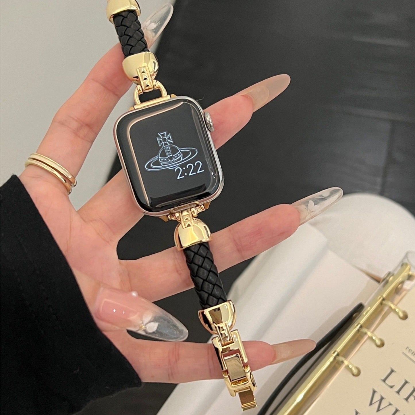 Apple Watch Braided Leather Strap with Chanel-Style Chain SW-28 party X party