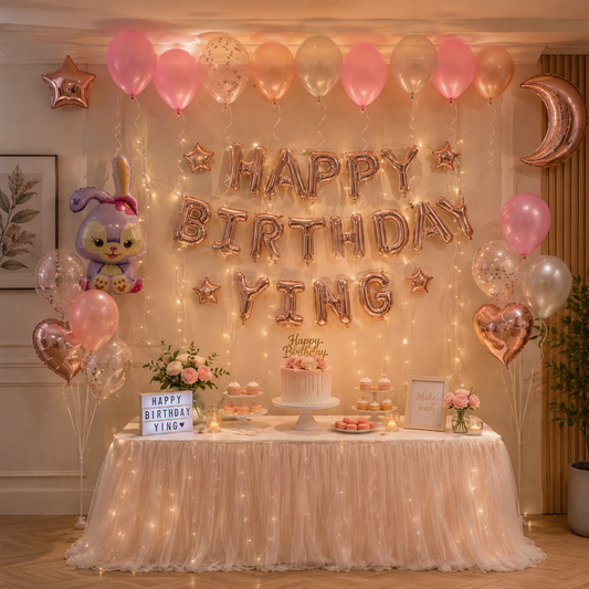 Birthday Balloon Set | Rose Gold + Pink Color Theme | Perfect for a Hotel Staycation Surprise! | H005 party X party