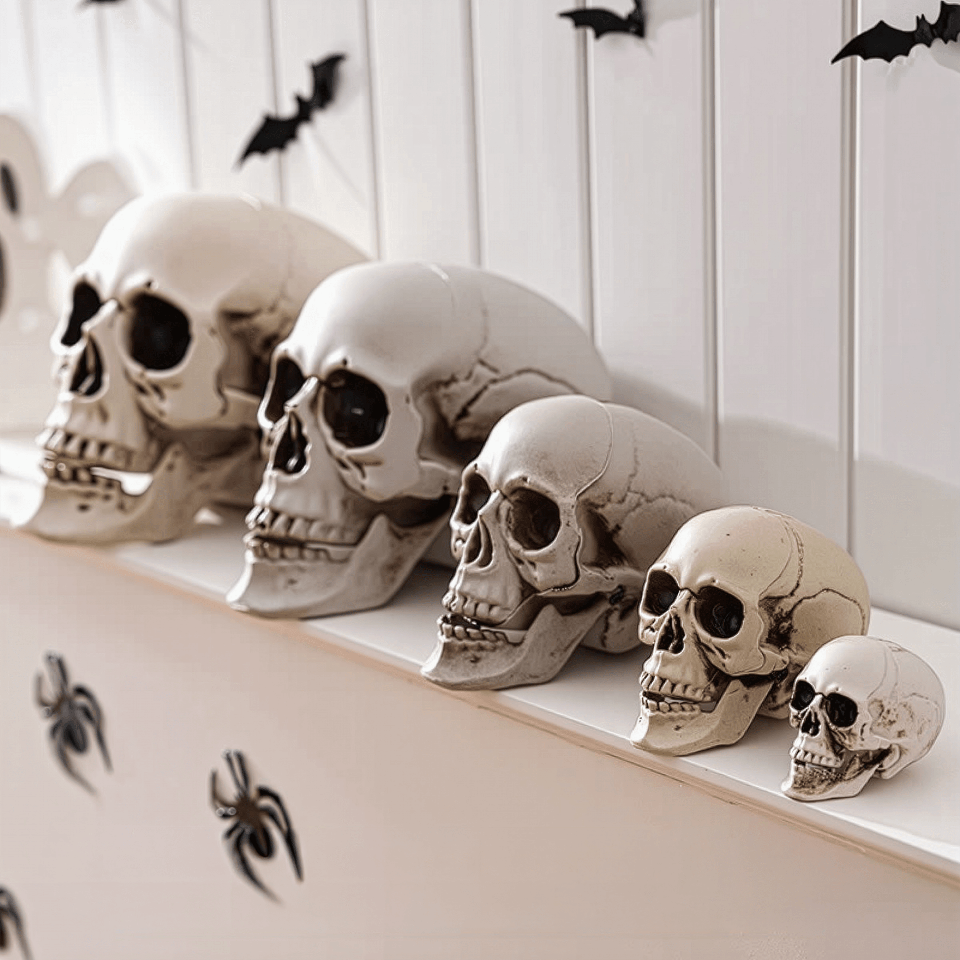 Realistic Skull Models – Halloween Props | Gothic Home Décor | 5-Piece Set - party X party