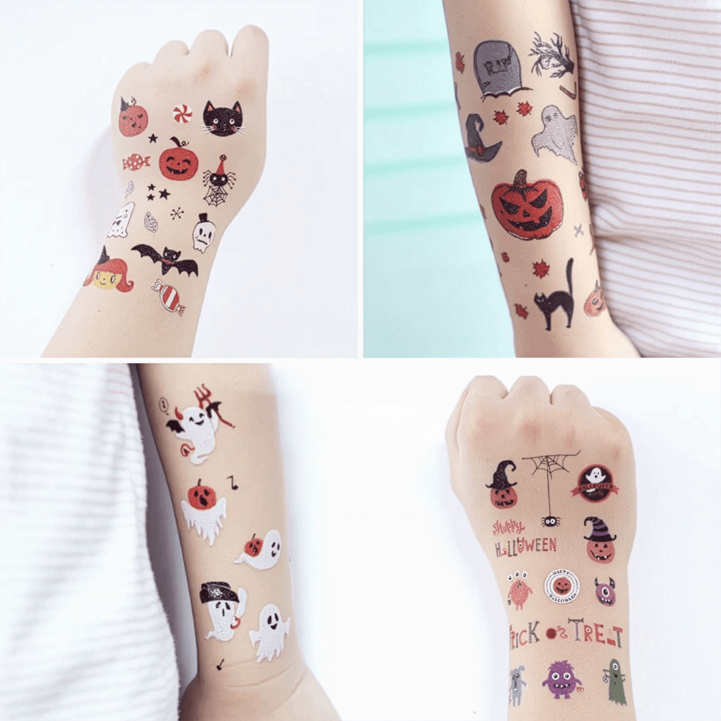 Halloween Temporary Tattoo Stickers for Kids – Waterproof & Skin-Safe | 10+ Cute & Spooky Designs - party X party