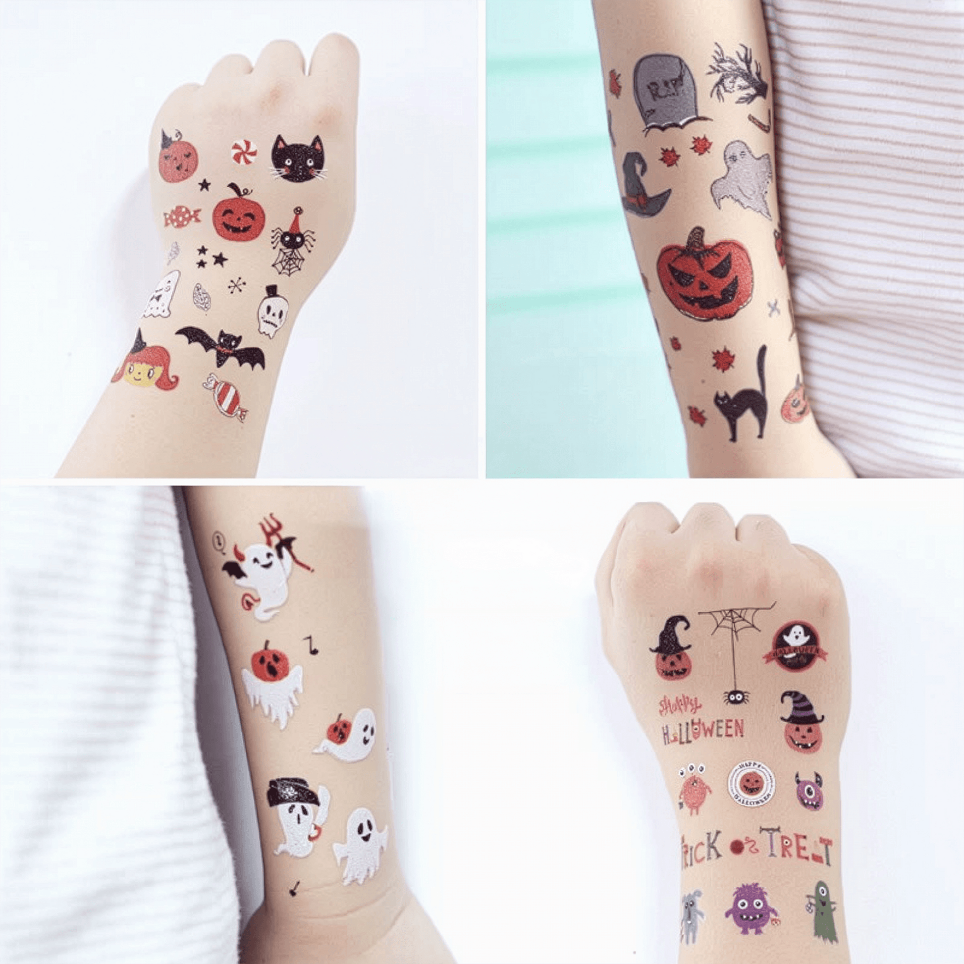 Halloween Temporary Tattoo Stickers for Kids – Waterproof & Skin-Safe | 10+ Cute & Spooky Designs - party X party