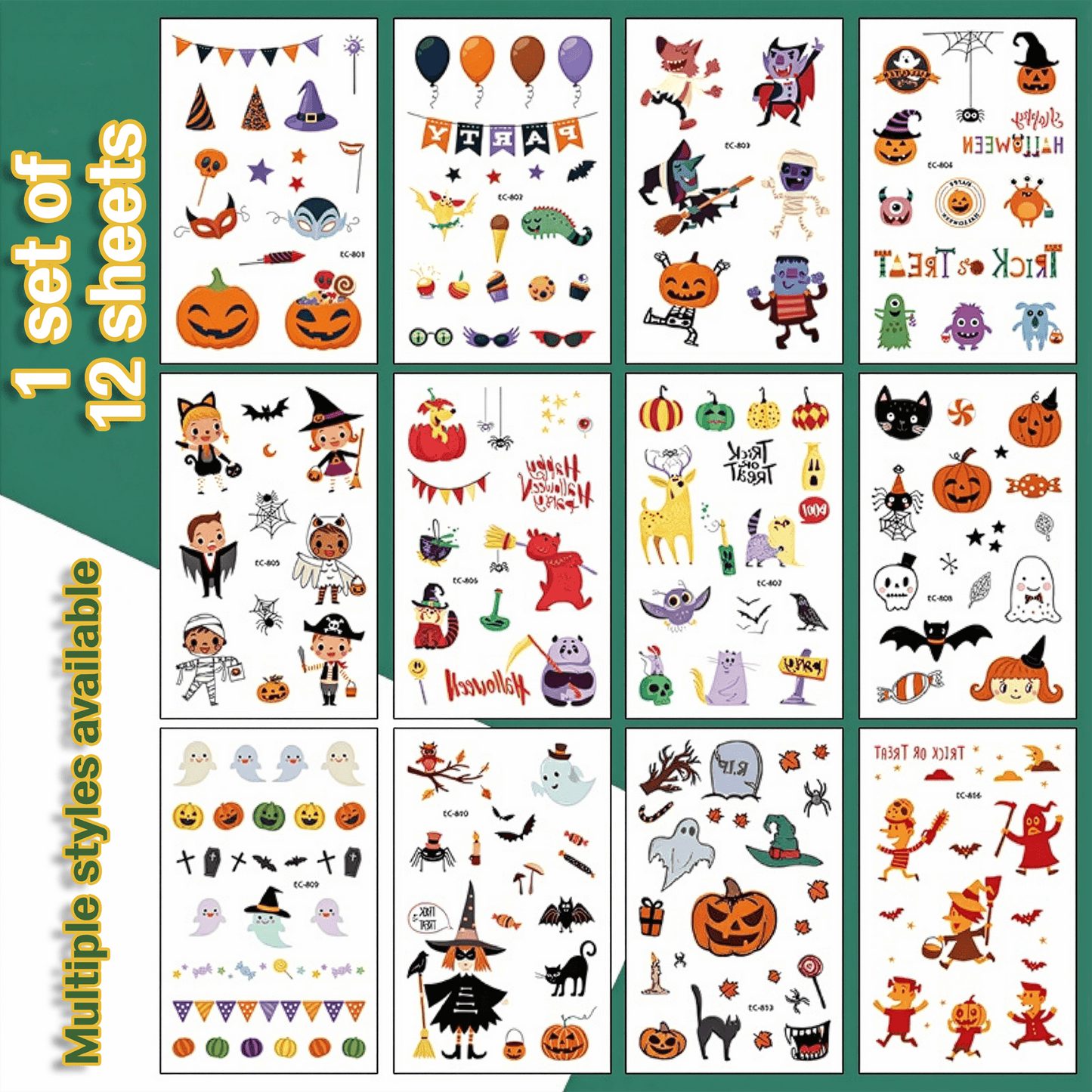 Halloween Temporary Tattoo Stickers for Kids – Waterproof & Skin-Safe | 10+ Cute & Spooky Designs - party X party