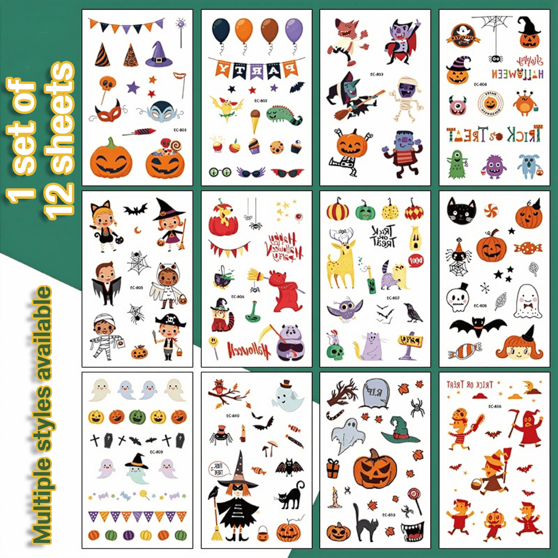 Halloween Temporary Tattoo Stickers for Kids – Waterproof & Skin-Safe | 10+ Cute & Spooky Designs - party X party