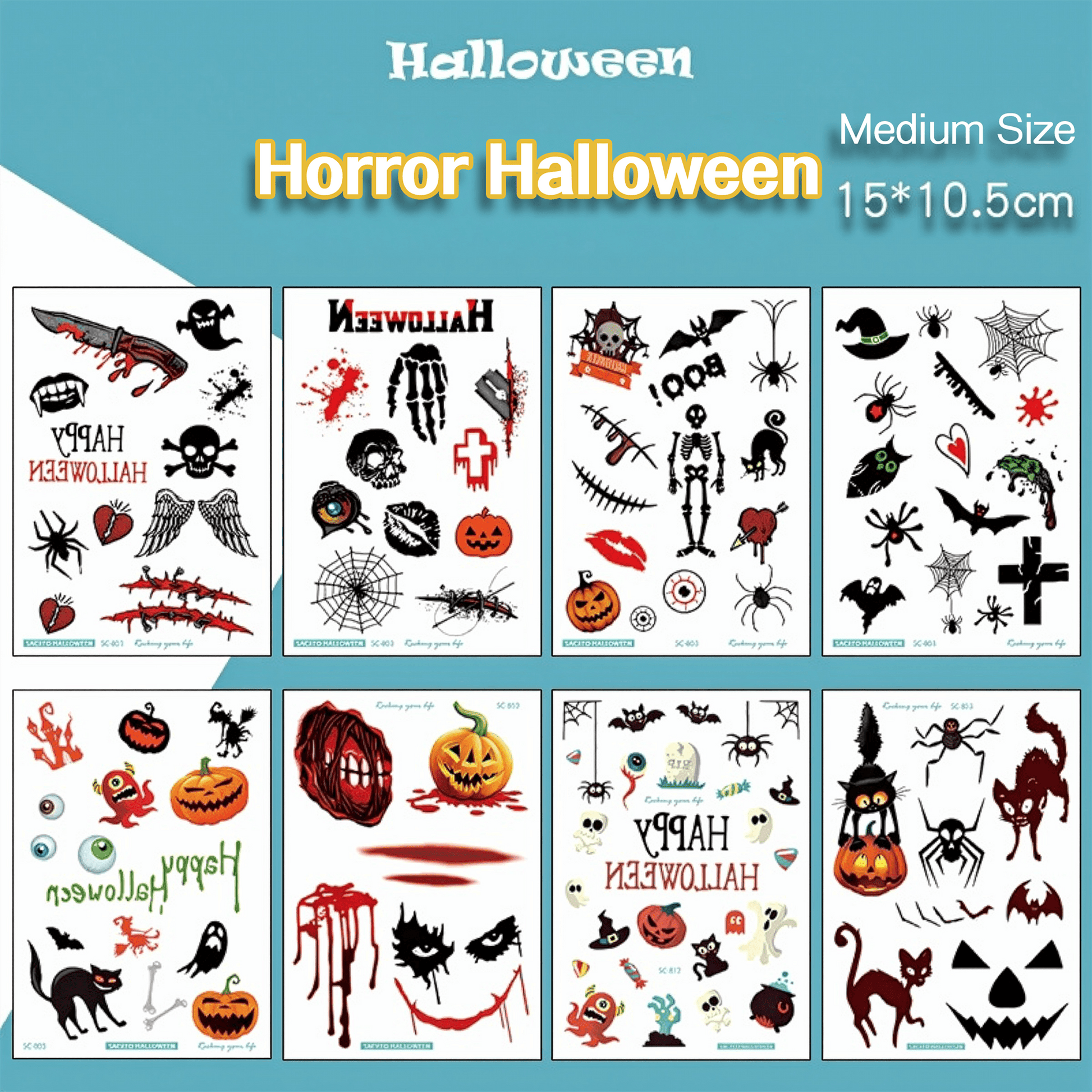 Halloween Temporary Tattoo Stickers for Kids – Waterproof & Skin-Safe | 10+ Cute & Spooky Designs - party X party