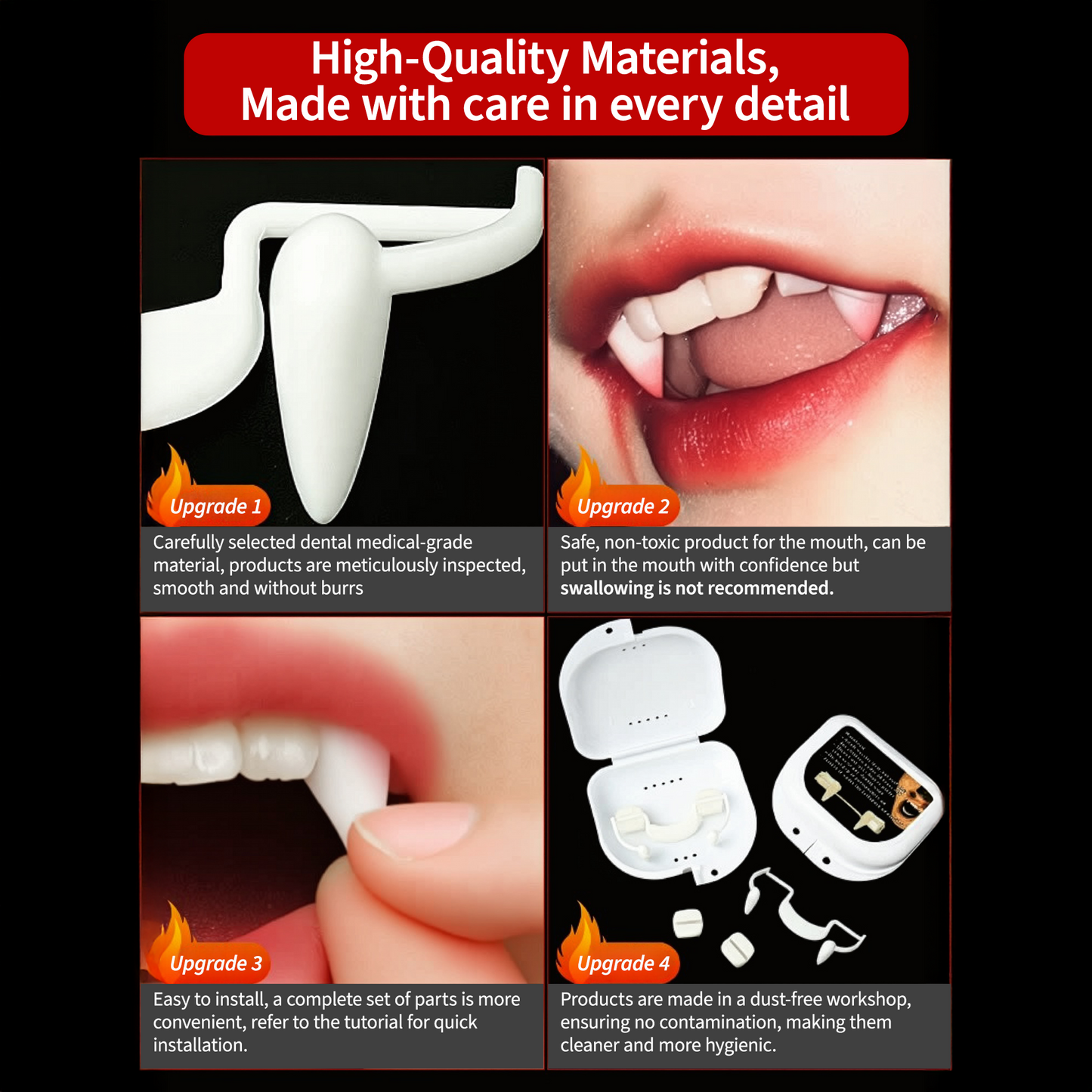 Cosplay Fake Vampire Teeth + Elf Ears Set | Halloween Costume Accessory