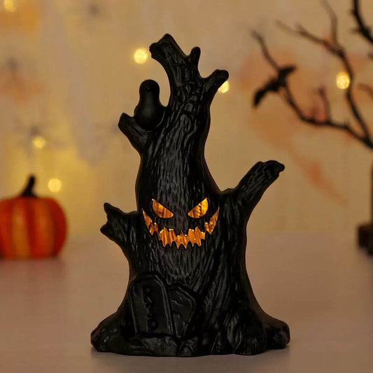 Halloween Spooky Tree Stump Table Lamp | Creepy Pumpkin Light Decoration - party X party