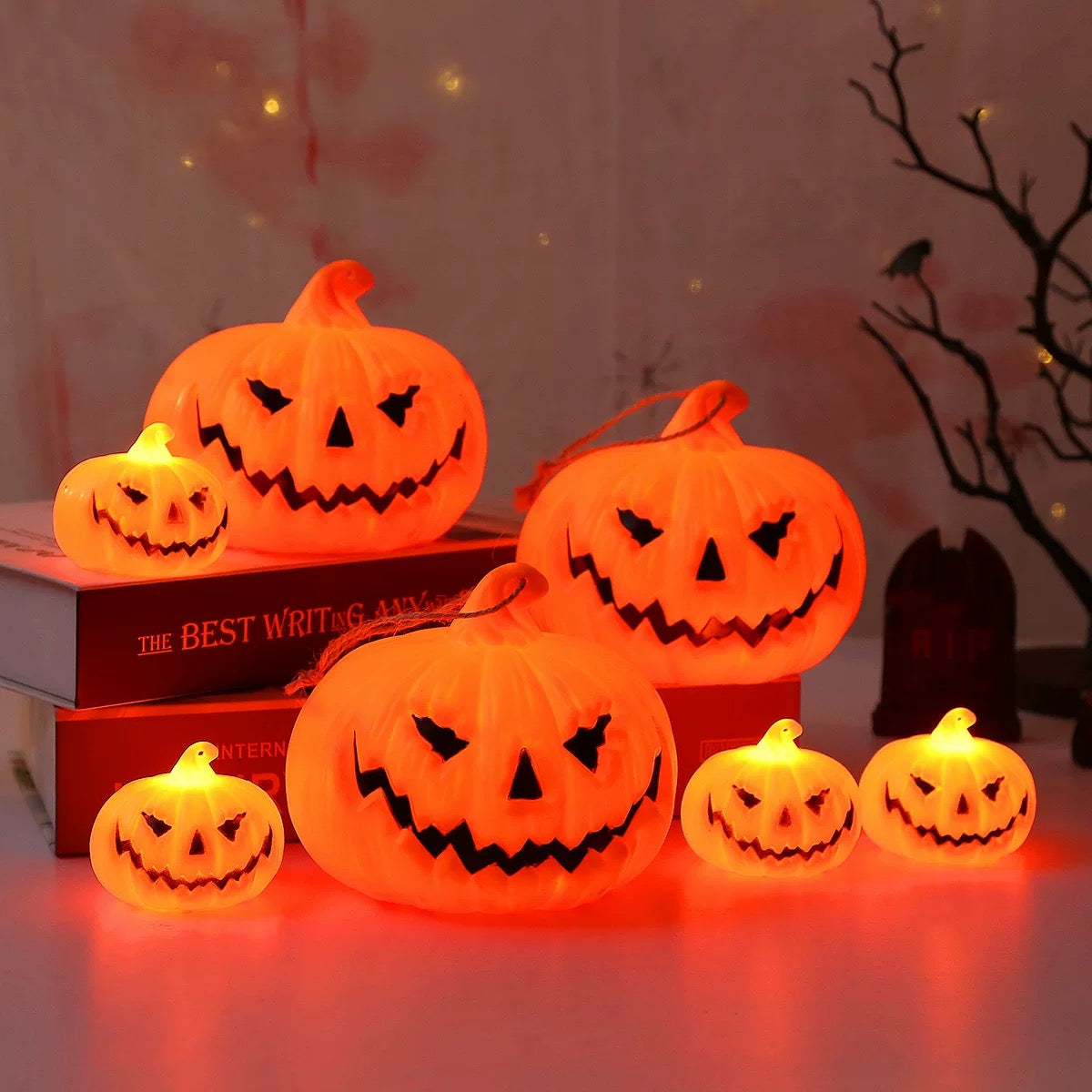 Halloween Pumpkin LED Light Lamp | Spooky Jack-o'-Lantern Table Decoration (Large)
