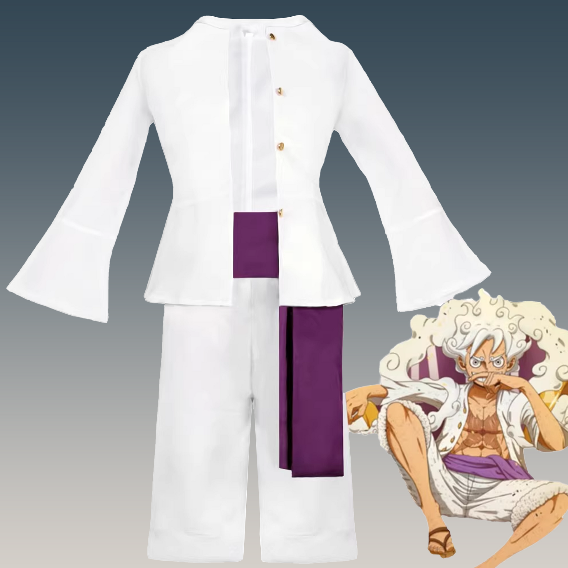 One Piece Wano Country Awakening – Monkey D. Luffy Gear 5 Sun God Nika Cosplay Costume 0024 party X party