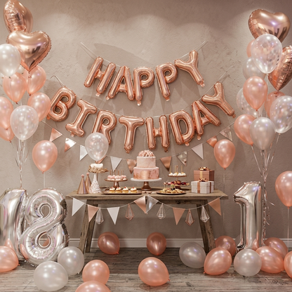 Rose Gold Heart Balloon Garland with Pearl & Sequin Accents - Silver-S052 party X party