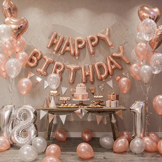 Rose Gold Heart Balloon Garland with Pearl & Sequin Accents - Silver-S052 party X party