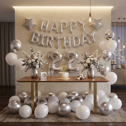 Silver Star Balloon Party Decoration Set (Matte White & Matte Gray Series)-S064 party X party